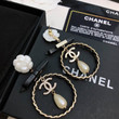 Chanel Pearl Strass Chain Round Earrings With Leather Bow