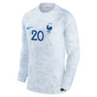 Kingsley Coman #20 France National Team FIFA World Cup Qatar 2022 Patch - Away Men Long Sleeve Jersey