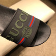 Gucci Green Gg Red Blue Stripes Slide Sandal In Black