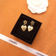 Chanel Gold Metal Heart CC And Camellia Dangle Earrings