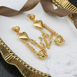 Versace Gold Medusa Head Safety Pin Logo Heart Charm Drop Earrings