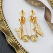 Versace Gold Medusa Head Safety Pin Logo Heart Charm Drop Earrings