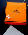 Hermes Light Pink Pop H Pendant With Yellow Gold/ Rose Gold Chain Necklace