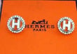 Hermes Crystal Circle H Letter Earrings In White/ Pale Blue/ Orange