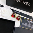 Chanel Red CC Stone On The Metal Earrings