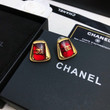 Chanel Red CC Stone On The Metal Earrings
