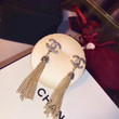 Chanel Gold CC Logo Earrings With Chain Tassel