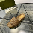 Gucci Gg Canvas Slide Sandal In Beige