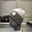 Moncler Logo Wool Knit Beanie In White/Grey