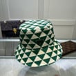 Prada Triangle Pattern Bucket Hat In Green/White
