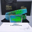 Lacoste Crocodile Pattern Leather Belt In Green And Blue