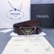 Prada Triangle Logo Buckle Belt Reversible Leather In Brown