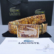 Lacoste Crocodile Pattern Leather Belt In Yellow And Brown