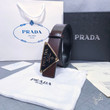 Prada Triangle Logo Buckle Belt Reversible Leather In Brown