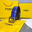 Fendi FF Logo Print Pattern Reversible Leather Belt In Blue