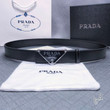 Prada Triangle Logo Buckle Belt Reversible Leather In Black