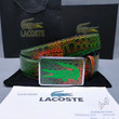 Lacoste Crocodile Pattern Leather Belt In Red And Green