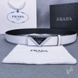 Prada Triangle Logo Buckle Belt Reversible Leather In White