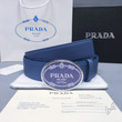 Prada Engraved Logo Buckle Leather Belt In Blue