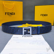 Fendi FF Logo Print Pattern Leather Belt In Dark Blue