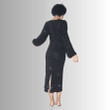 Long-Sleeved Black Sequin Dress With V-Neck