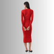 Red Long-Sleeved Knitted Dress Slit Sleeves