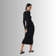 Black Long-Sleeved Knitted Dress Slit Sleeves