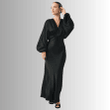 Long Black Satin Dress with Voluminous Sleeves