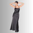 Long Black Satin Dress with Thin Adjustable Straps