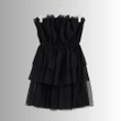 Sleeveless Black Tulle Dress with Elastic Waist and Regular Fit