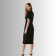 Short-Sleeved Black Dress with Front Gathering