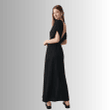 Short-Sleeved Kaftan Dress with Open Back in Black