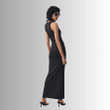 Fitted Long Black Dress with Broad Shoulder Straps