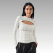 White Cable Knit Top with Front Cut-Out Detail