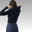 Blue Ribbed Hoodie with Figure-Hugging Fit