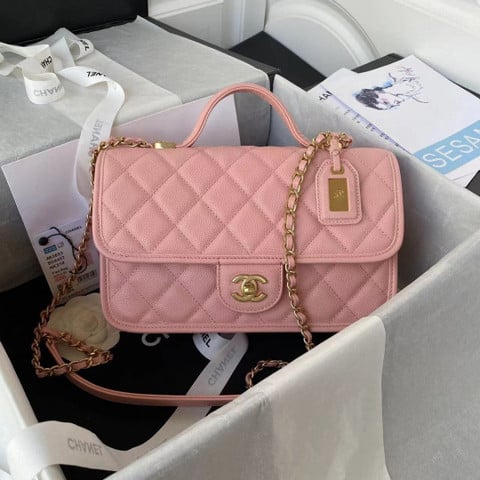 Chanel Small Flap Bag With Handle In Pink - Praise To Heaven