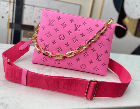 Louis Vuitton, Bags, Louis Vuitton Coussin Pm Pink Purple Monogram  Embossed Bag 2 Straps Nylon Gold