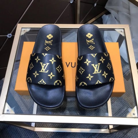 Louis Vuitton Black Rubber Monogram Waterfront Slide Sandals Size