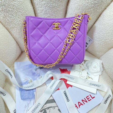Chanel Small Hobo Bag Grained Calfskin In Purple - Praise To Heaven