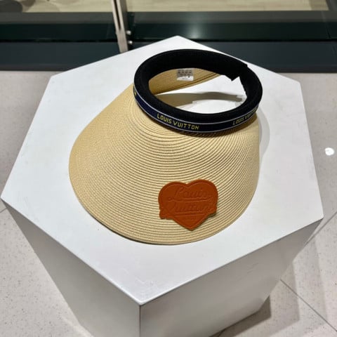 Louis Vuitton Natural Straw With Heart Leather Visor Hat In Beige