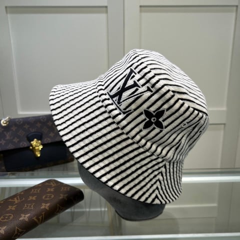 Louis Vuitton Monogram And Stripe Pattern Bucket Hat In Black