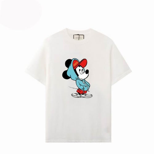 Gucci Mickey Mouse Hoodie Print Cotton T-Shirt- Green/White