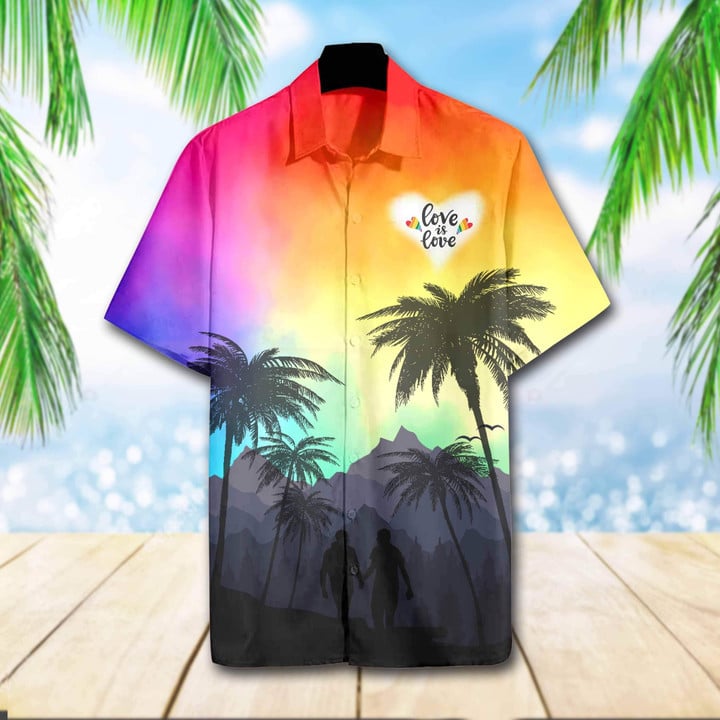 Apparel LGBT Heart Love Is Love Hawaiian Shirt - Hawaii Shirt HIS014