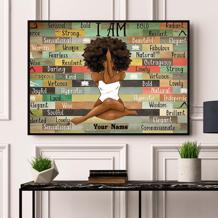 Canvas Wall Art Canvas Prints Poster Black Girl Yoga - Personalized Name PT008