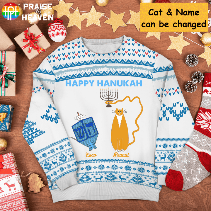 Hanukkah Personalized Cats 3D-Printed Christmas Ugly Sweatshirt Hoodie AP550