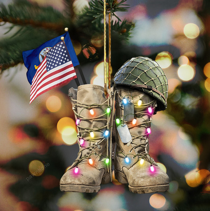 Military Boots Flag Christmas - Personalized Flat Ornament - Military Gift OR0434