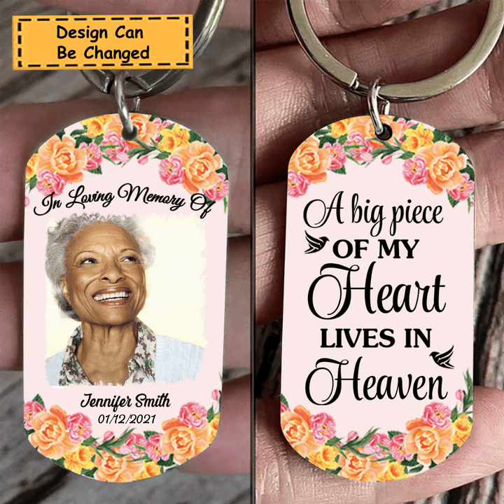 In Loving Memory With Memorial Floral Upload Photo Steel Keychain KC012