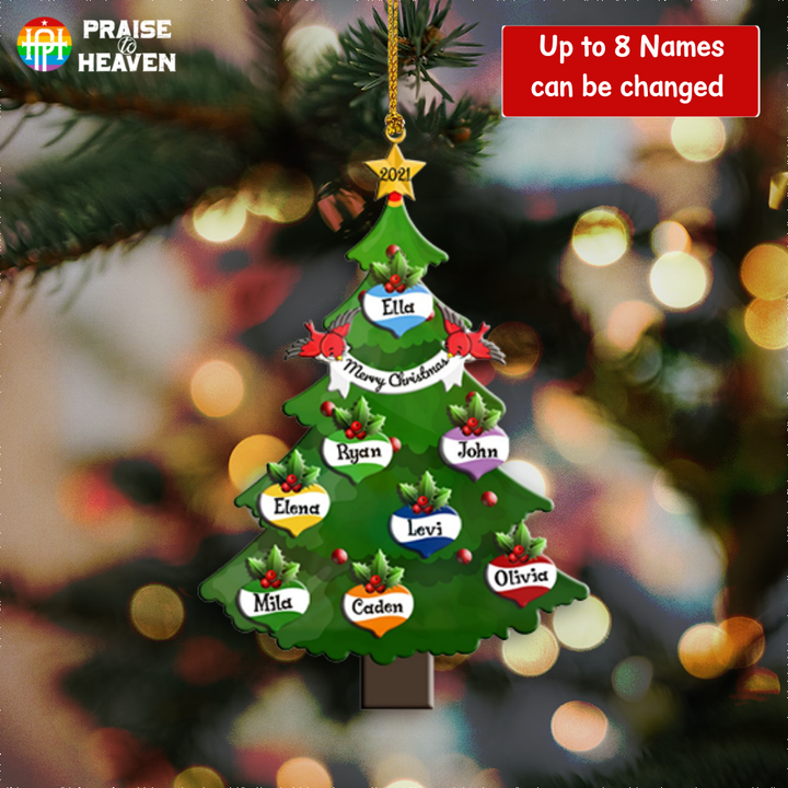 Custom Family Member Names Christmas Tree Cut Shape Ornament OR0370