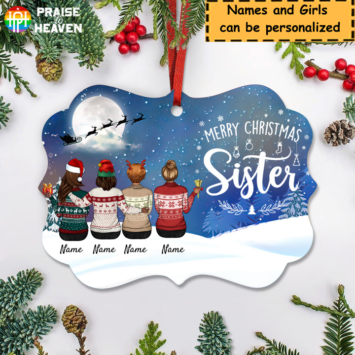Merry Christmas Sisters - Personalized Ornament OR0022
