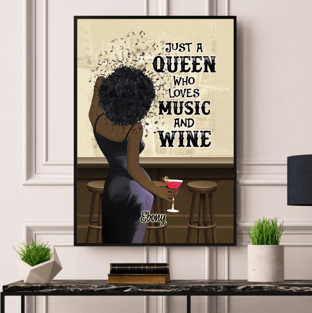 Personalized Gift For Her Girl Loves Music And Wine Poster/Canvas PTH-PT0026